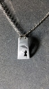 N37 PENDANT - Girl with umbrella - Metal cut out   